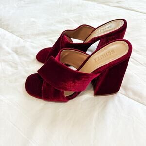 NWOB Schutz Callie Velvet Crossover Heeled Mules Red Wine Velour Size 9